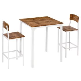 HOMCOM Modern 3 Piece Dining Set, Dining Room Set with Wood Grain Effect, 2 Chairs, and Smooth Surface, Small Dining Table for 2, Brown/White