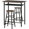 HOMCOM 3 Piece Counter Height Bar Table and Chairs Set, Space Saving Dining Table with 2 Matching Stools, Brown/Black