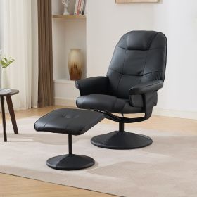011-Massage Recliner Chair with Ottoman, 360° Swivel PU Leather Reclining Chair with Wrapped Base and Adjustable Backrest for Home or Office, Black