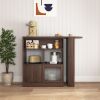 Modern Bar Cabinet with Rotating top, Counter Height Dining Cabinet with 6 Storage space and 2 Ribbed Glass Door for Kitchen
