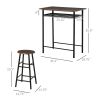 HOMCOM 3 Piece Counter Height Bar Table and Chairs Set, Space Saving Dining Table with 2 Matching Stools, Brown/Black