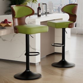 Bar Stools Set of 2 Seat Adjustable Height 25.2-33.8IN - Bentwood Swivel Barstools with Back & Footrest - PU Leather Upholstered Bar Chair for Bar (Color: Green, count: 2 set)