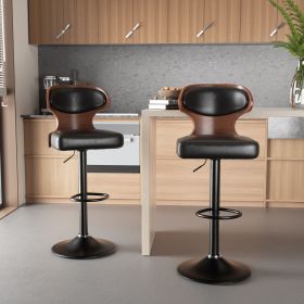Bar Stools Set of 2 Seat Adjustable Height 25.2-33.8IN - Bentwood Swivel Barstools with Back & Footrest - PU Leather Upholstered Bar Chair for Bar (Color: Black, count: 1 set)