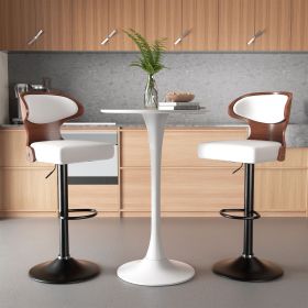 Bar Stools Set of 2 Seat Adjustable Height 25.2-33.8IN - Bentwood Swivel Barstools with Back & Footrest - PU Leather Upholstered Bar Chair for Bar (Color: White, count: 2 set)