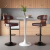 The 2-piece PU leather bar stool set features high-density foam and an L-shaped curved backrest
