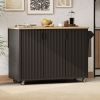 51" Fluted Kitchen Island with Drop Leaf, Farmhouse Accent Kitchen Island on Wheels with Internal Storage Rack
