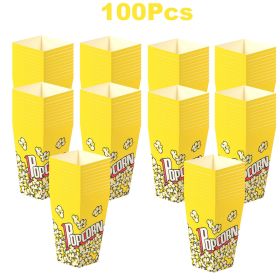 100 Pcs Popcorn Boxes 3 New Styles Popcorn Containers for Movie Party Orange Yellow White Paper Boxes Snack Chips Boxes for Puffed Rice Machine Theate (Color: Yellow)