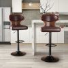 The 2-piece PU leather bar stool set features high-density foam and an L-shaped curved backrest