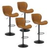 Bar Stools Set of 2, PU Leather Counter Height Barstools with Back, Height Adjustable Swivel Bar Chairs, Modern Armless Kitchen Island Stool
